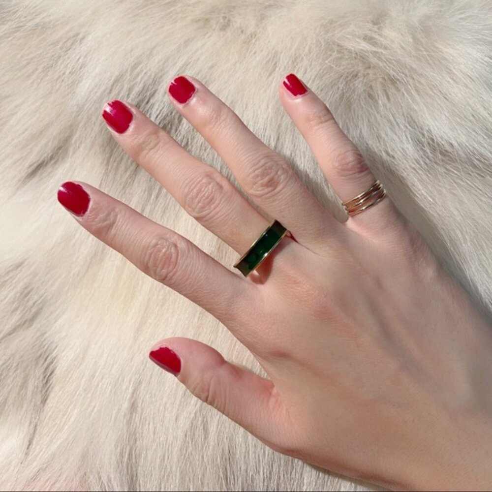 Green Enamel Gold Adjustable Ring - image 2